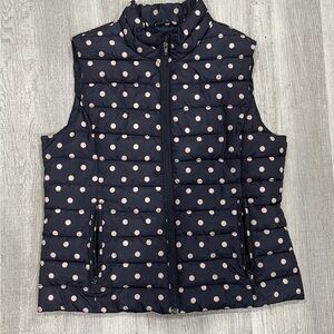 Colebrook Essentials Vest Puffer Vest Quilted Navy Tan Polka Dot Womens M small